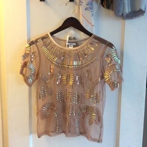 Bar III Pink Mesh Sequin Top
